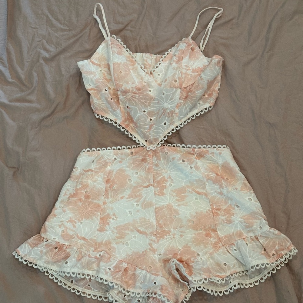 Floral Lace Trim Romper
